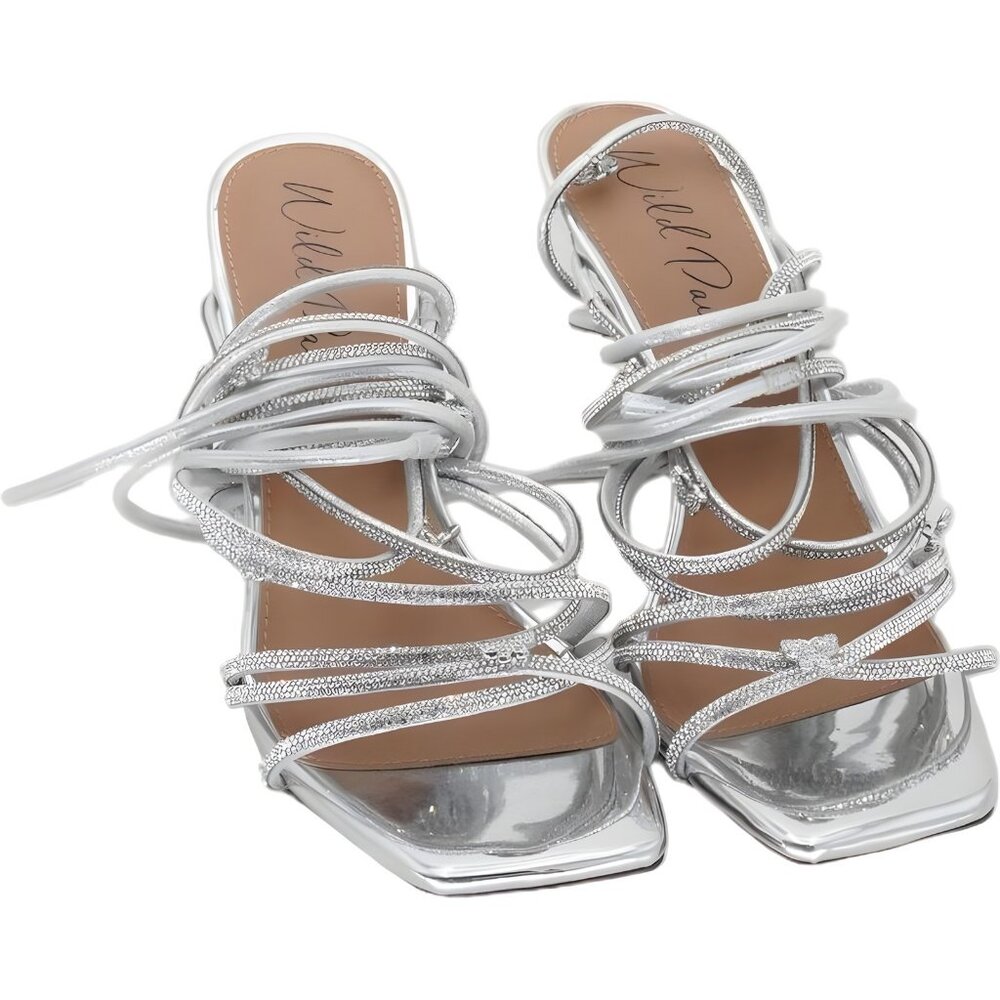 Wild Pair Women's Eross Lace-Up Silver Dress Sandals US 8.5M